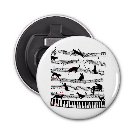 Funny Cat Music Note, Gift for Piano Player, Music Button Flesopener (Voorkant)