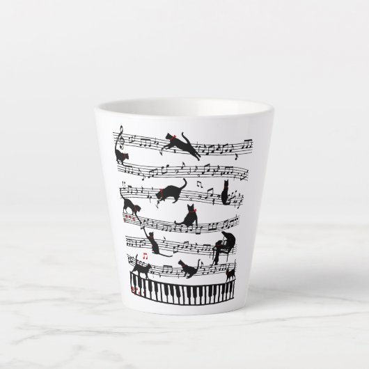Funny Cat Music Note, Gift for Piano Player, Music Latte Mok (Voorkant)
