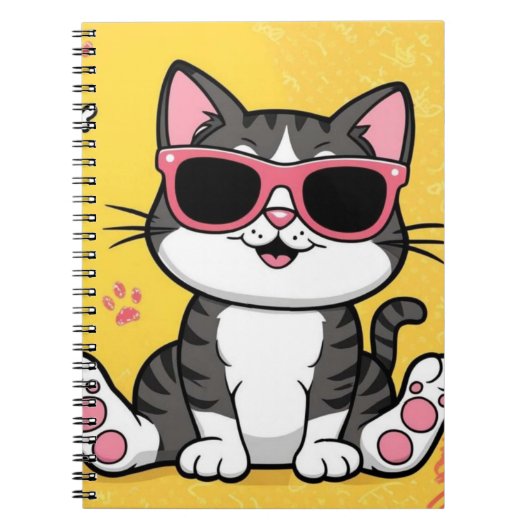 Funny Cat notitieboek Cartoon met zonnebril (Voorkant)