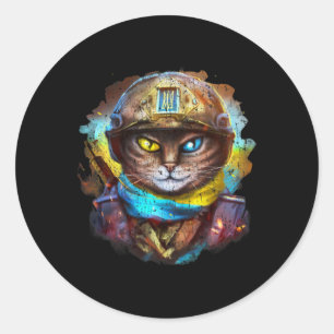 Funny Cat Oekraïense Soldaat Vlag Vintage Steun U Ronde Sticker