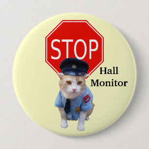 Funny Cat Officer/Hall Monitor Ronde Button 4,0 Cm