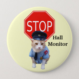 Funny Cat Officer/Hall Monitor Ronde Button 4,0 Cm