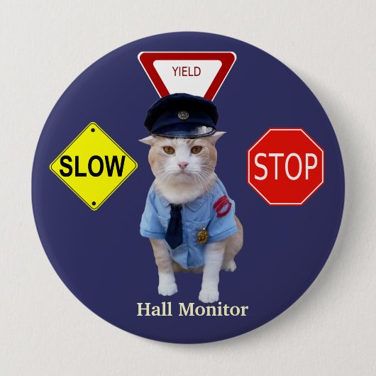 Funny Cat Officer/Hall Monitor Ronde Button 4,0 Cm (Voorkant)