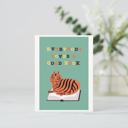 Funny Cat on Book Illustration Briefkaart (Staand voorkant)