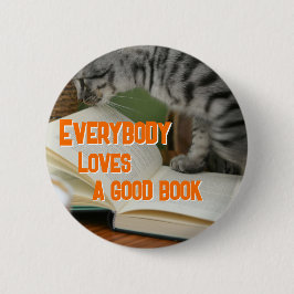 Funny Cat on Book Saying Ronde Button 5,7 Cm