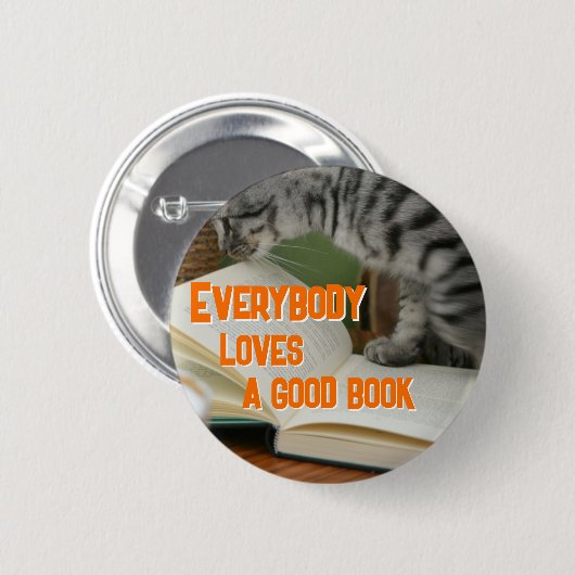 Funny Cat on Book Saying Ronde Button 5,7 Cm (Voorkant /achterkant)