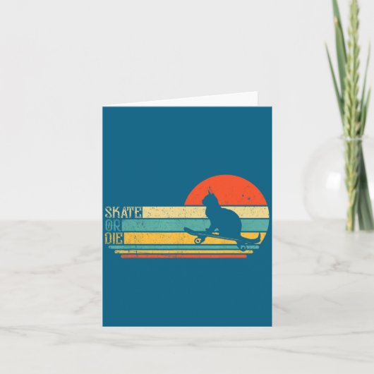 Funny Cat On Skateboard Retro Skateboarder  Kaart (Voorkant)
