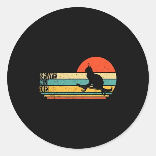 Funny Cat On Skateboard Retro Skateboarder  Ronde Sticker (Voorkant)