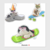 Funny Cat on Skateboard Sticker (Vel)