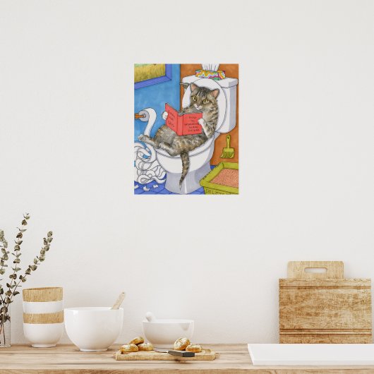 Funny Cat on Toilet 535 poster (Keuken)