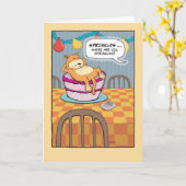 Funny Cat op Cake Birthday Kaart (Gele Bloem)