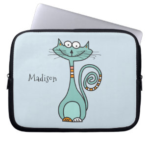 Funny Cat, op maat gesneden naam en kleurombogen v Laptop Sleeve