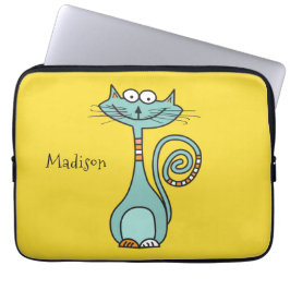 Funny Cat, op maat gesneden naam en kleurombogen v Laptop Sleeve