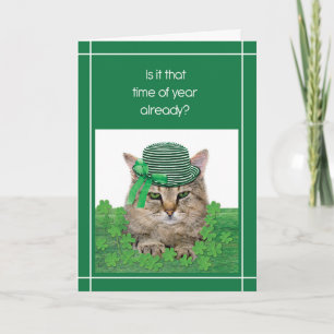 Funny Cat op St. Patrick’s Day met Groen Pet Strop Kaart