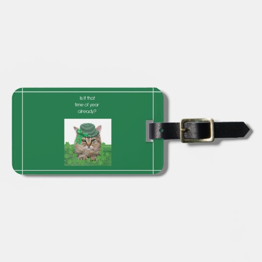 Funny Cat op St. Patrick's Day Bagagelabel (Voorkant horizontaal)