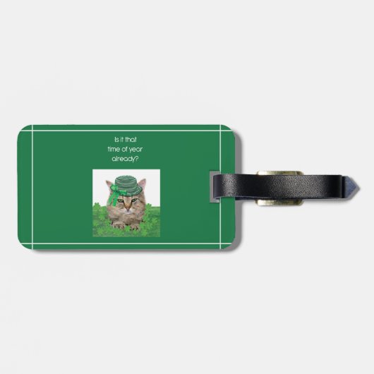 Funny Cat op St. Patrick's Day Bagagelabel (Achterkant horizontaal)