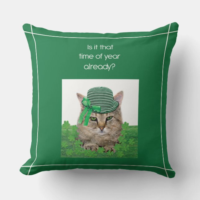 Funny Cat op St. Patrick's Day Kussen (Voorkant)