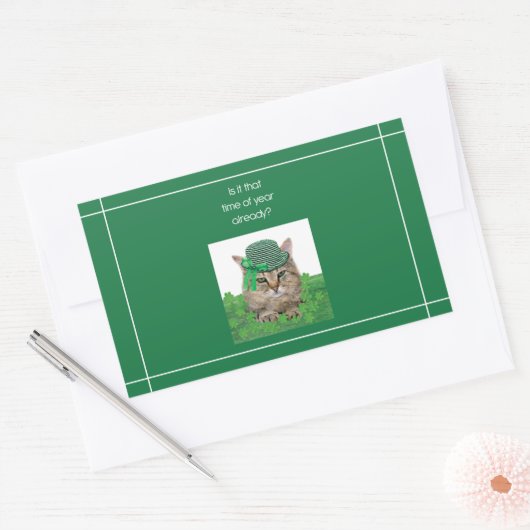 Funny Cat op St. Patrick's Day Rechthoekige Sticker (Envelop)