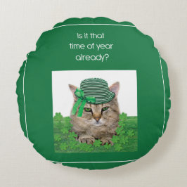 Funny Cat op St. Patrick's Day Rond Kussen