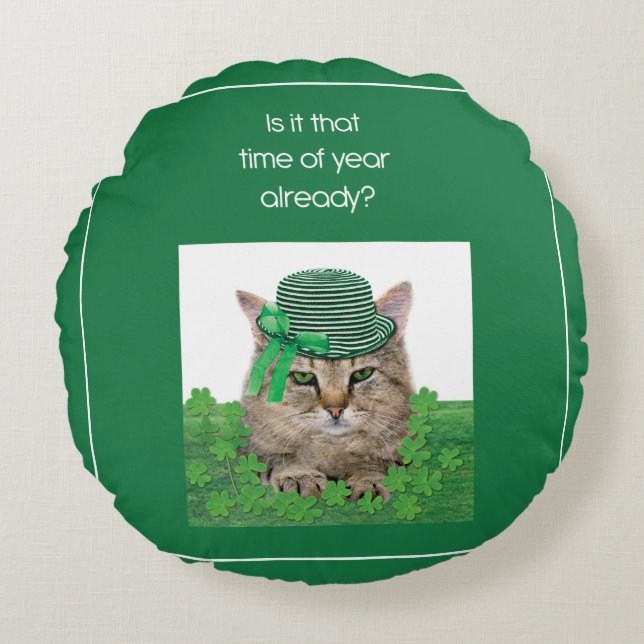 Funny Cat op St. Patrick's Day Rond Kussen (Voorkant)