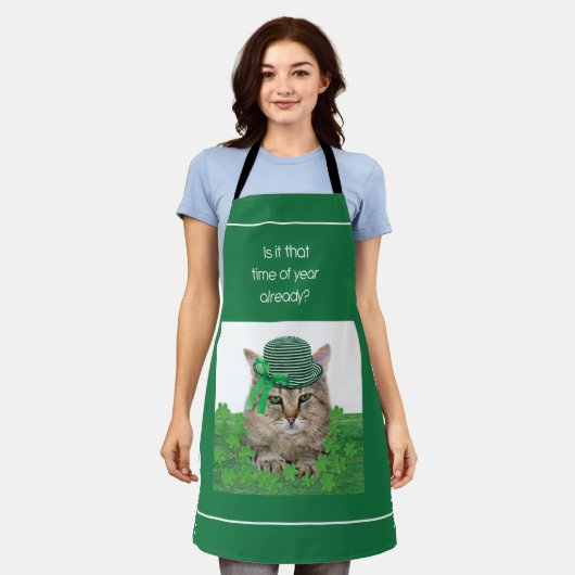 Funny Cat op St. Patrick's Day Schort (Gedragen)