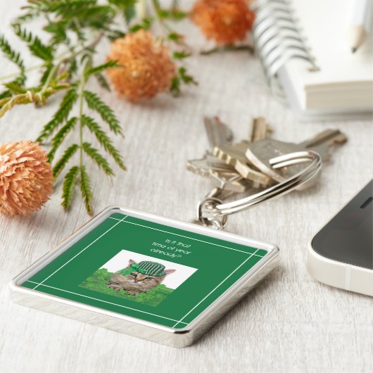 Funny Cat op St. Patrick's Day Sleutelhanger (Zijkant)