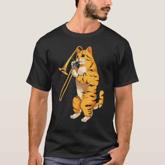 Funny Cat Palling Trombone Gift Cool Kitten Musici T-shirt (Voorkant)