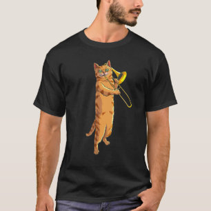 Funny Cat Palling Trombone Gift Cool Kitten Musici T-shirt