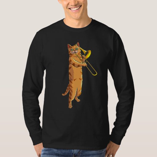 Funny Cat Palling Trombone Gift Cool Kitten Musici T-shirt (Voorkant)