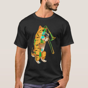 Funny Cat Palling Trombone Gift Cool Kitten Musici T-shirt