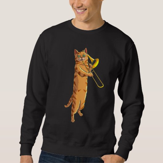 Funny Cat Palling Trombone Gift Cool Kitten Musici Trui (Voorkant)