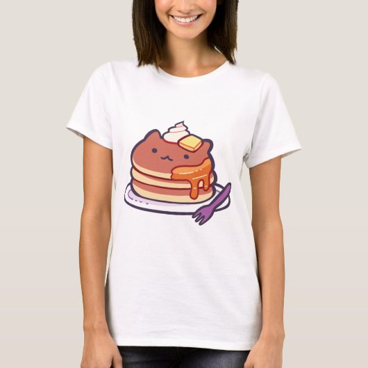 Funny Cat Pancakes T-Shirt (Voorkant)