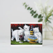 Funny  Cat Party met wijn en sardines Briefkaart (Staand voorkant)