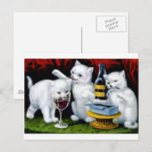 Funny  Cat Party met wijn en sardines Briefkaart (Voorkant / Achterkant)