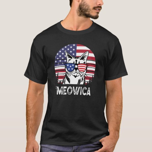 Funny Cat Patriotic Black T Shirt (Voorkant)