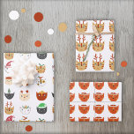 Funny Cat Pattern Kerstmis Inpakpapier Vel<br><div class="desc">Een stel leuke en leuke katten in wintervakantie petten en accessoires om je te laten glimlachen. Drie verschillende design in deze verpakking. Originele kunst van Nic Squirrell.</div>