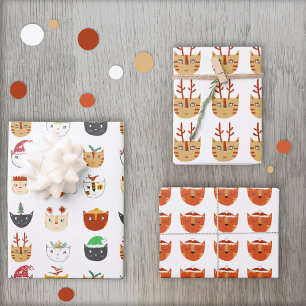 Funny Cat Pattern Kerstmis Inpakpapier Vel