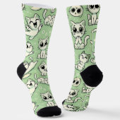 Funny Cat Pattern Sokken - Lichtgroen & Wit (Gebogen)