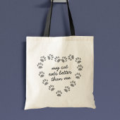 Funny Cat Paw Print Heart Quote Canvas tas