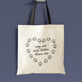 Funny Cat Paw Print Heart Quote Canvas tas
