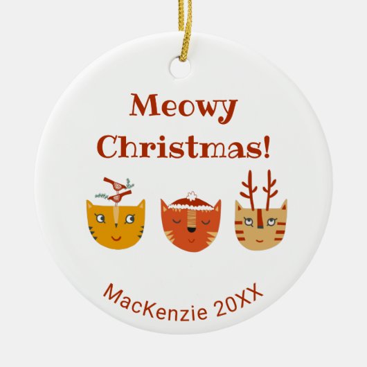 Funny Cat Persoonlijke Kerstmis Keramisch Ornament (Voorkant)