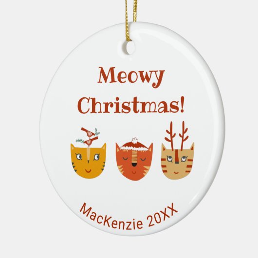 Funny Cat Persoonlijke Kerstmis Keramisch Ornament (Links)