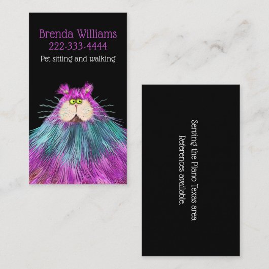 Funny Cat Pet Sitting Dog Walker  Visitekaartje (Voorkant / Achterkant)