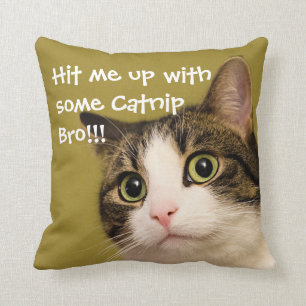 Funny Cat Photo Catnip Caption Kussen