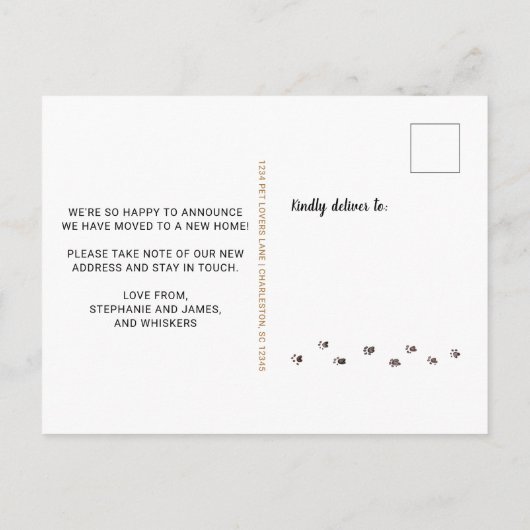 Funny Cat Photo Personalized Pet Moving Aankondigingskaart (Achterkant)