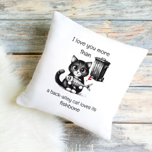 Funny Cat Pillow – Fishbone Love Quote Kussen (Creator heeft geüpload)