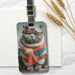 Funny Cat Pilot Aviator Cool Aviation Personalized Bagagelabel