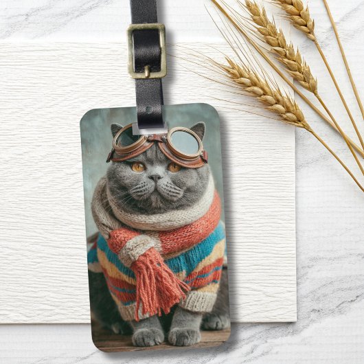 Funny Cat Pilot Aviator Cool Aviation Personalized Bagagelabel