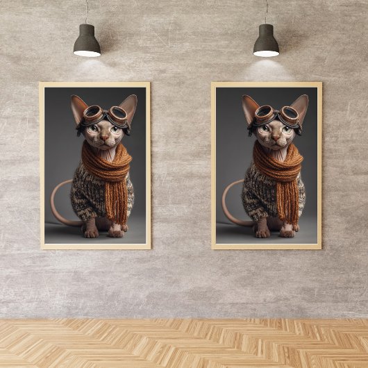 Funny Cat Pilot with Goggles Cool Aviator Aviation Foto Afdruk