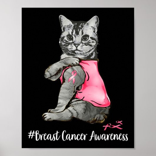 Funny Cat Pink Ribbon in oktober Draag we roze Bre Poster (Voorkant)